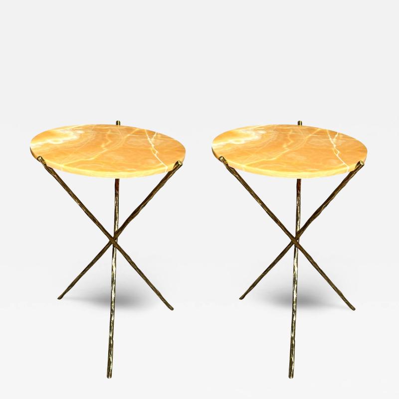 Pair of bronze and onyx pedestal tables Editions Galerie Canav se France 2024