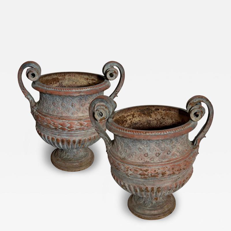 Pair of cast iron garden vases Fonderie dart du Val dOsne France circa 1850