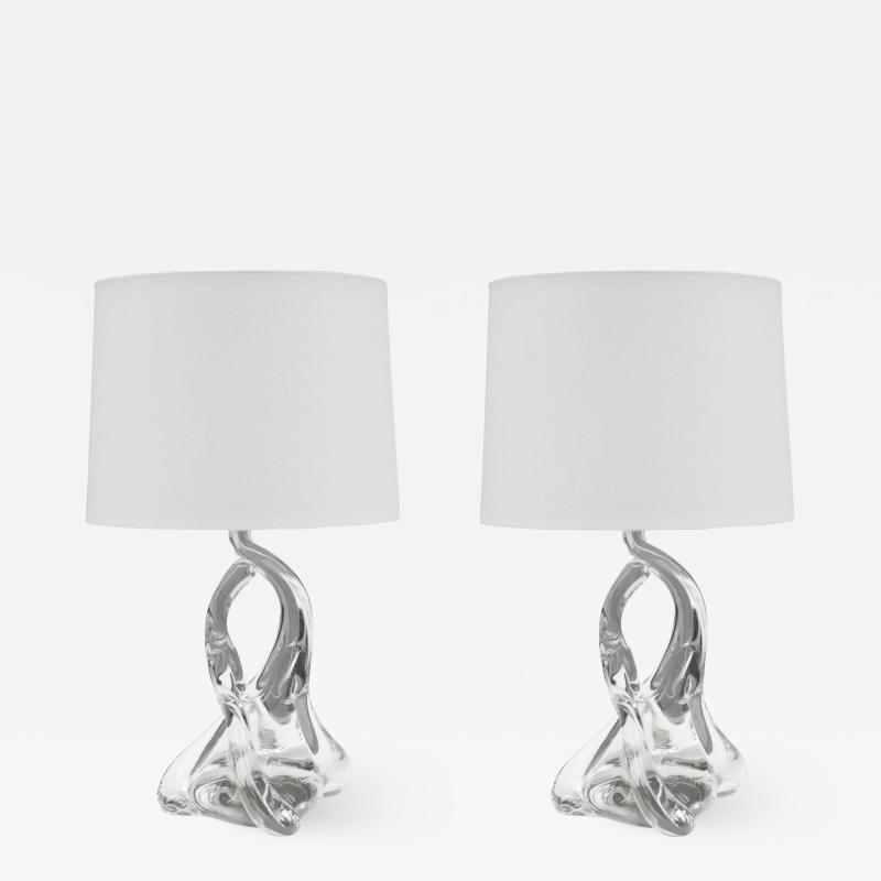 Pair of clear swivel glass lamps manufacturer Val Saint Lambert