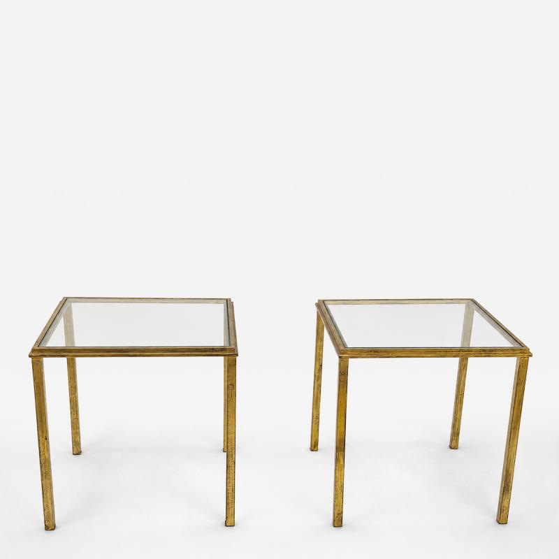 Pair of coffee tables in gilded iron by Robert Thibier France circa 1960