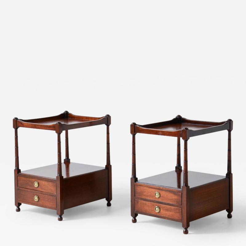 Pair of coffee tables nightstands with tray top and turned columns