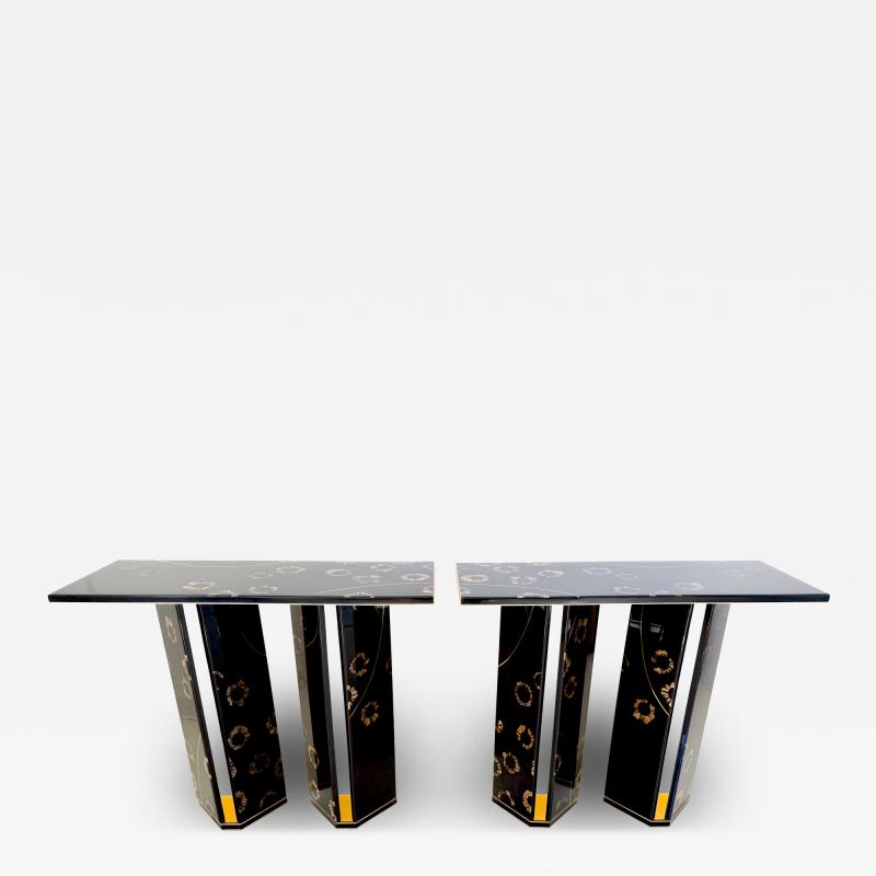 Pair of contemporary consoles with cactus resin panels by ABDB Designs