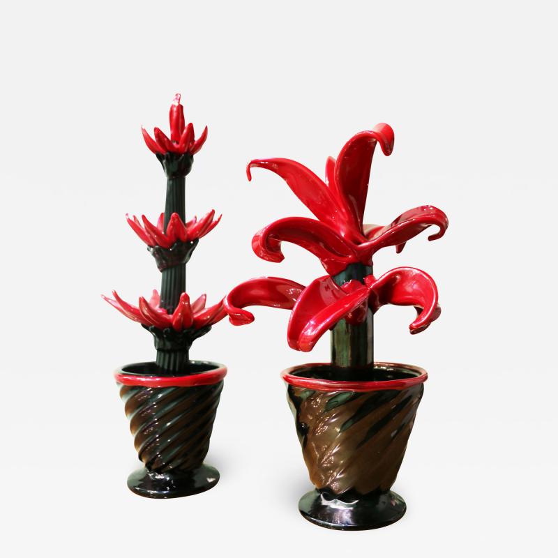 Pair of decorative glass plants