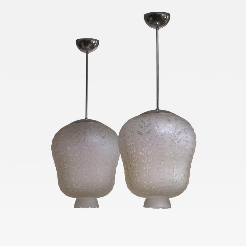 Pair of etched frosted glass pendants
