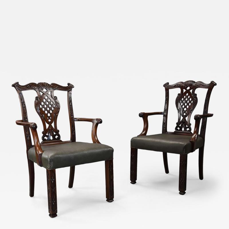 Pair of fine quality Chippendale style mahogany open armchairs
