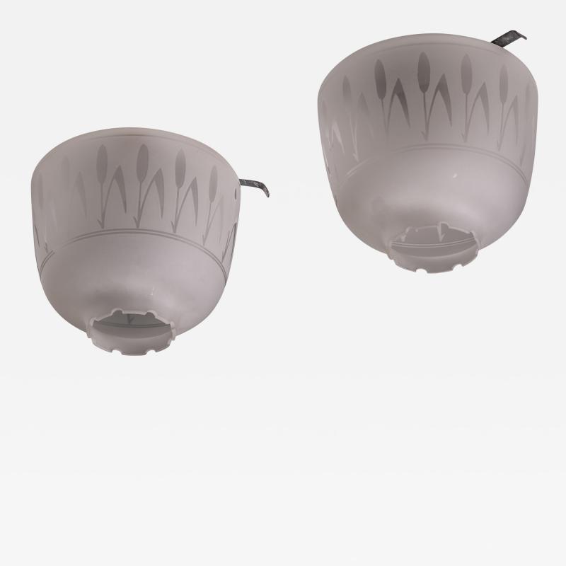 Pair of frosted glass ceiling lamps