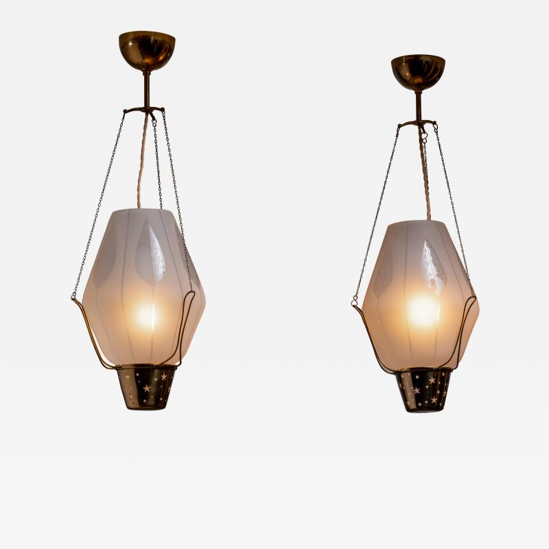 Pair of frosted glass pendants