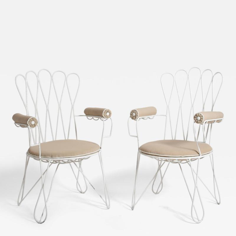Pair of garden white wrought iron chairs 1960s 