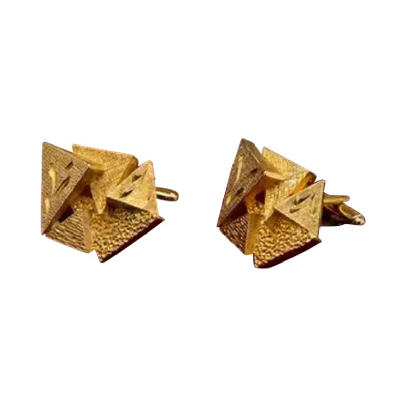 Pair of gilded metal cufflinks Vintage Italian brutalist