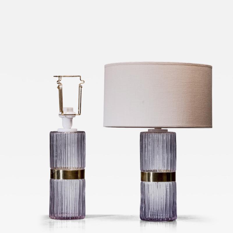 Pair of glass and brass table lamps