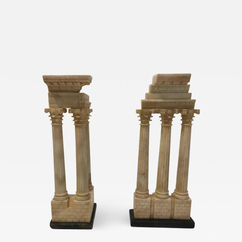 Pair of grand tour models carved alabaster Roman Columns