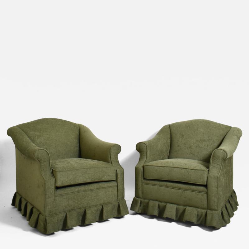 Pair of green fabric fringe armchairs 1940s 