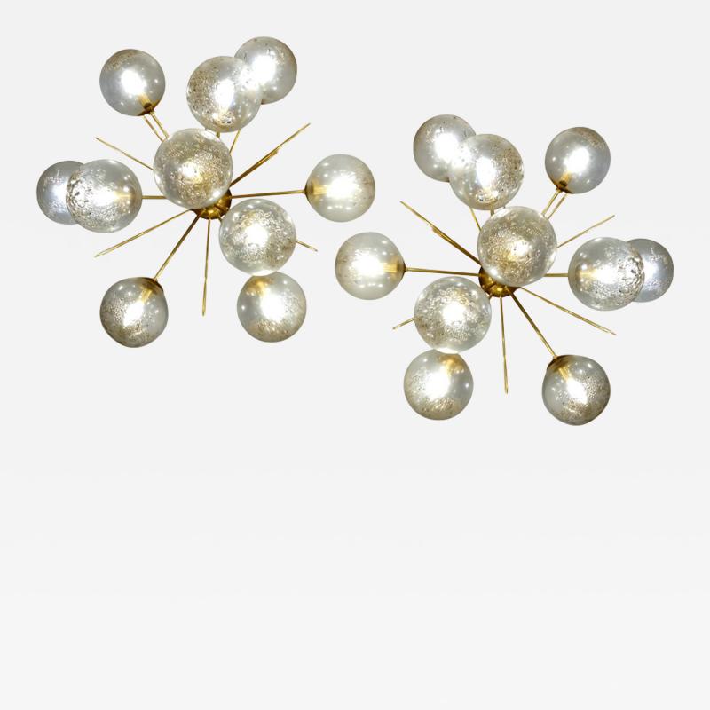 Pair of half sputnik wall lights with globes made by Seguso