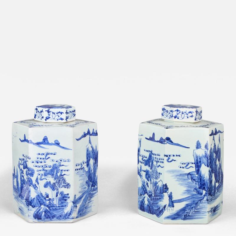 Pair of hexagonal Chinese Porcelain Jars 20th Century