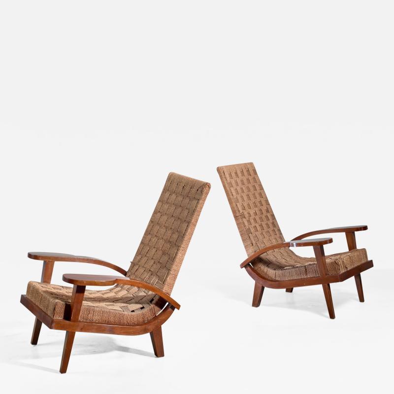 Pair of high back seagrass armchairs Italy late 1920s