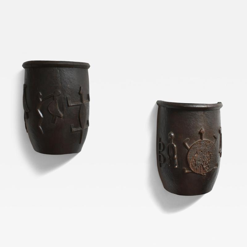 Pair of important wooden carved wall sconces 1960s 