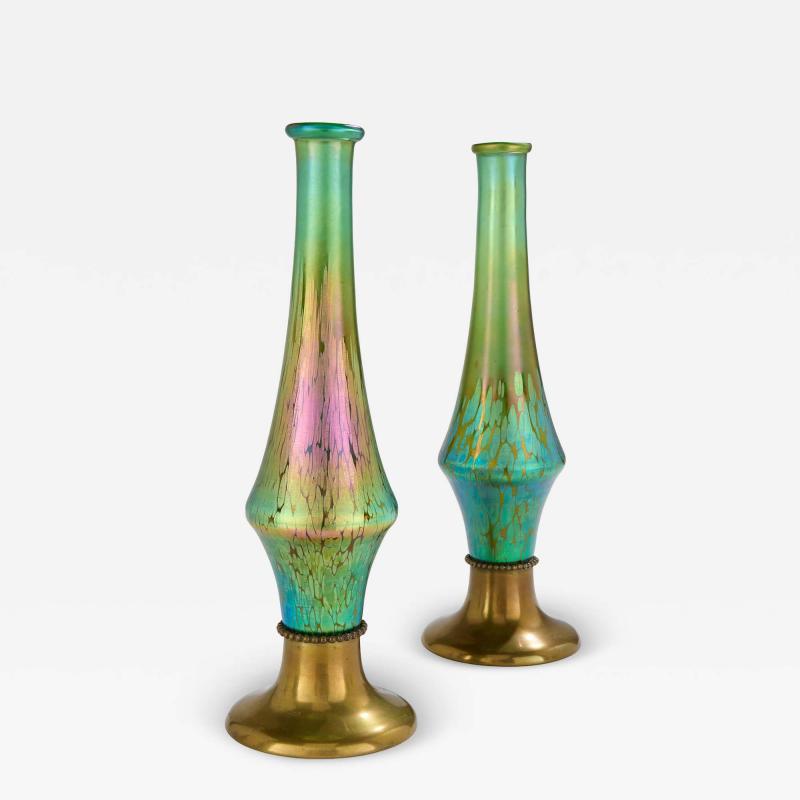Pair of large Austrian Jugendstil glass and gilt metal vases