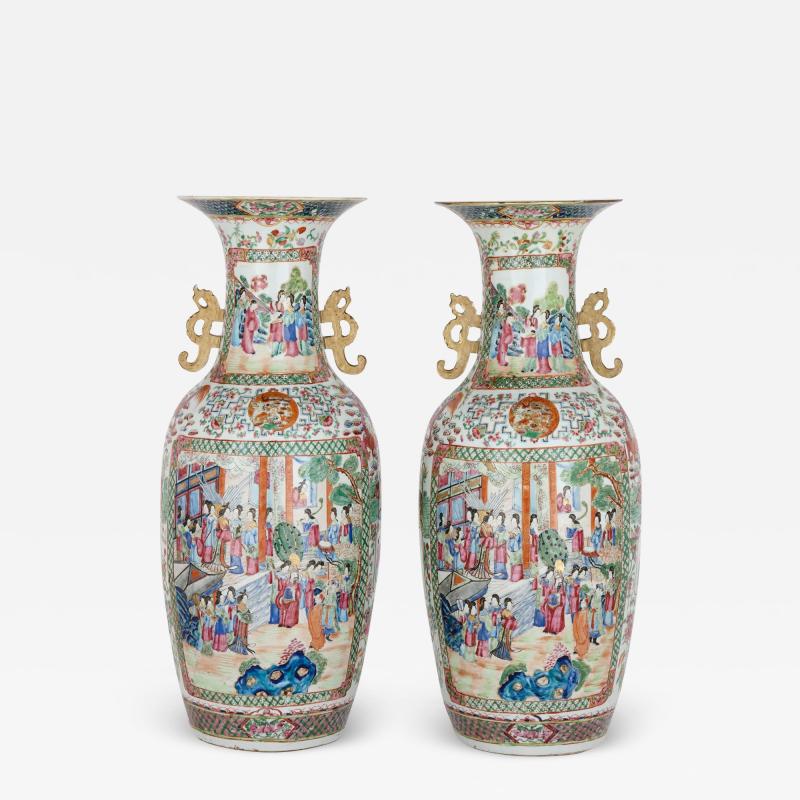 Pair of large Canton style famille rose Chinese porcelain vases