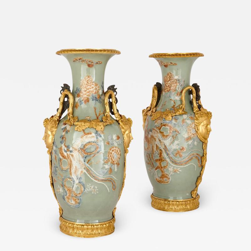 Pair of large Chinese porcelain vases with French ormolu mounts