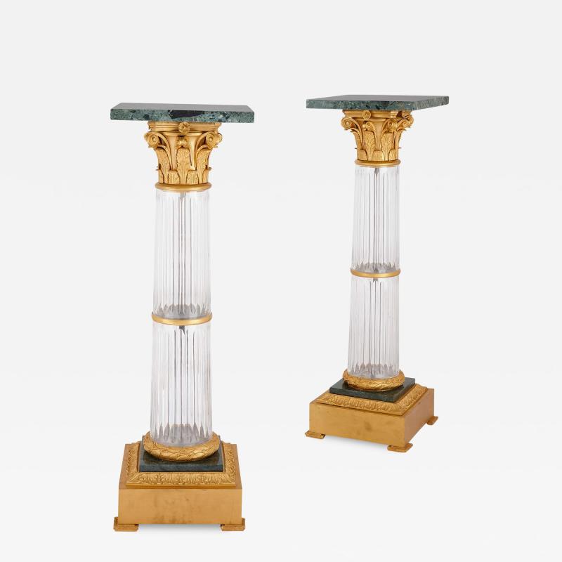 Pair of large French Neoclassical ormolu glass and marble pedestals