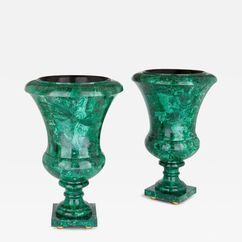Pair of large French malachite vases