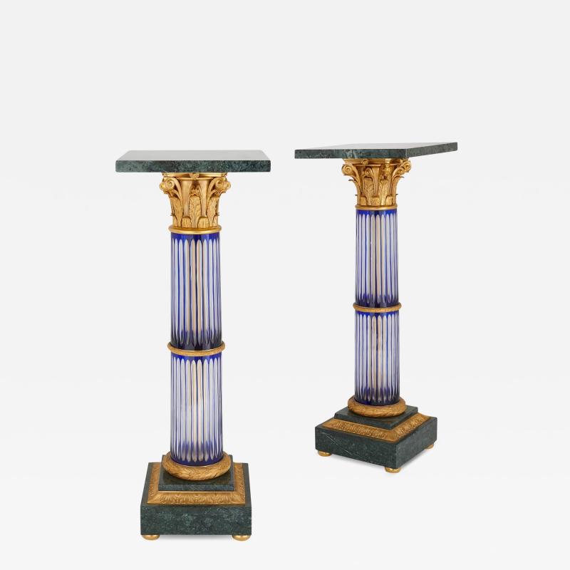 Pair of large Neoclassical style glass marble and ormolu pedestals