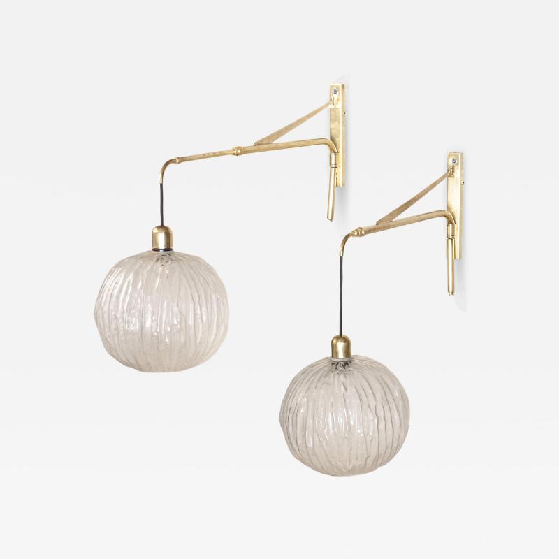 Pair of large brass and glass wall sconces 1960s
