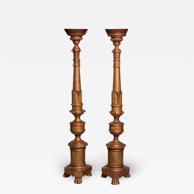 Pair of large gilded wood candle holders Italy middle of the 19th century