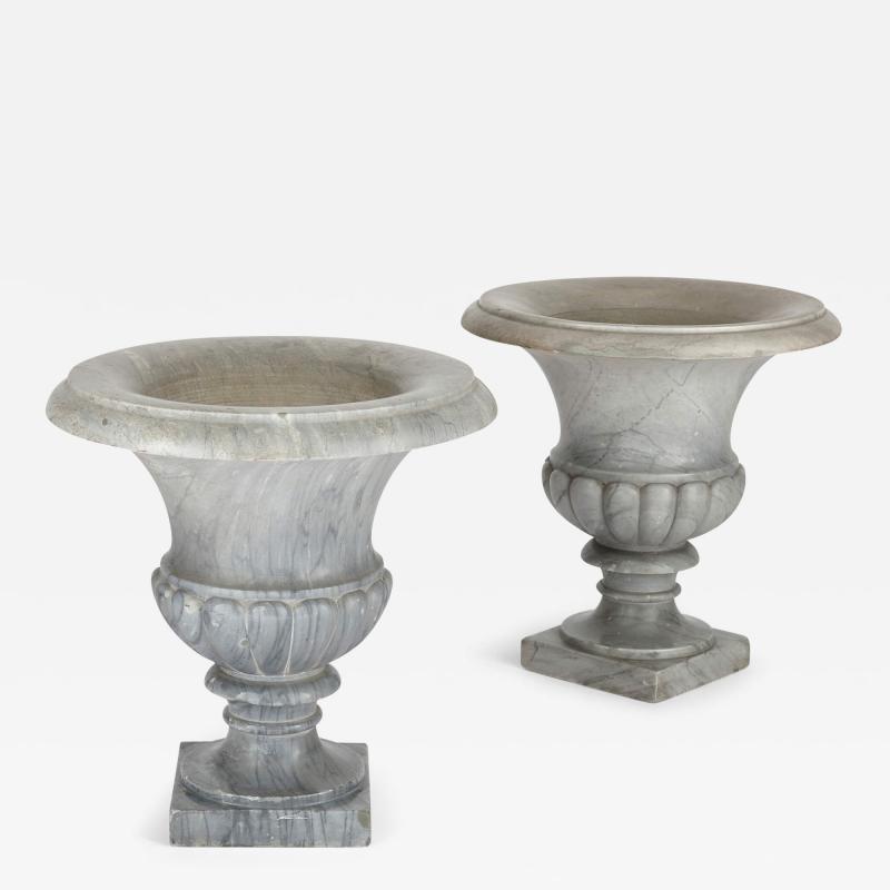 Pair of large grey marble Neoclassical Campana form garden vases