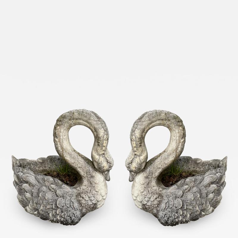 Pair of large planters Swan in cement