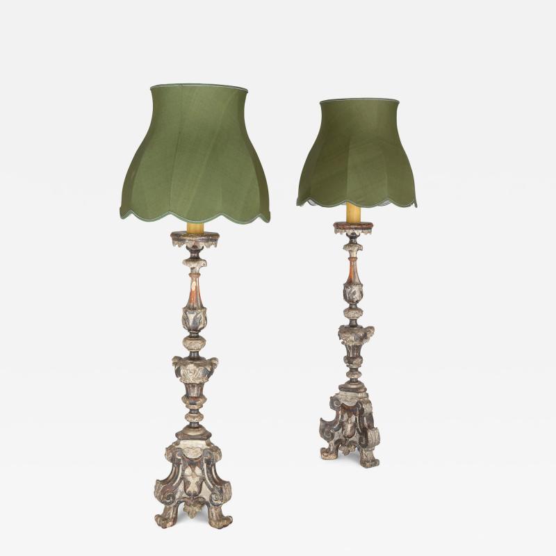 Pair of late 18th century silvered wood floor lamps
