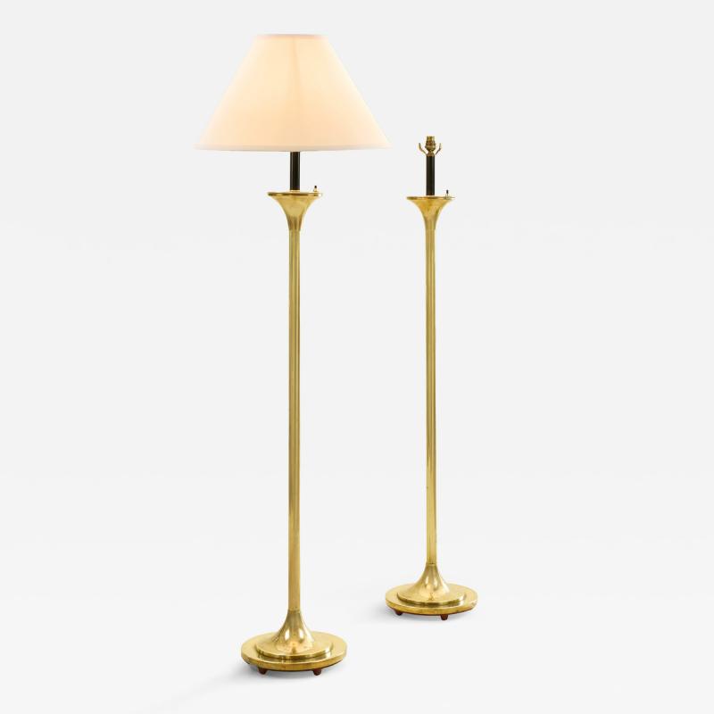 Pair of mid century brass standing floor lights