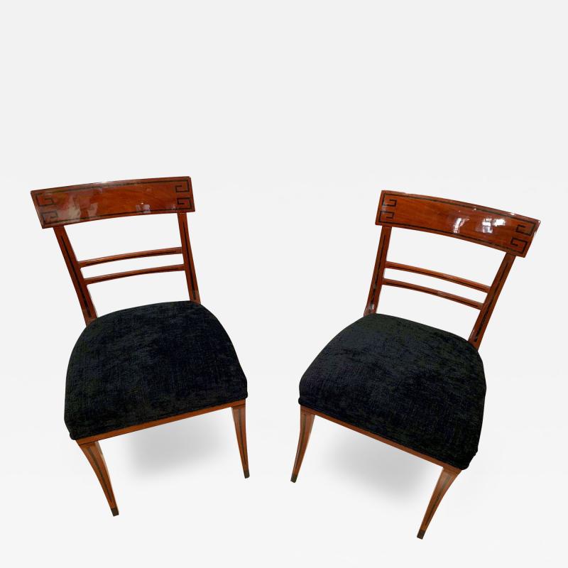 Pair of neoclassical Side Chairs Mahogany Ebony Inlays Velvet Vienna 1820s