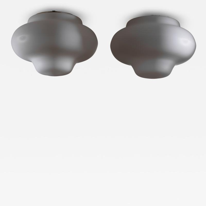Pair of opaline glass ceiling lamps