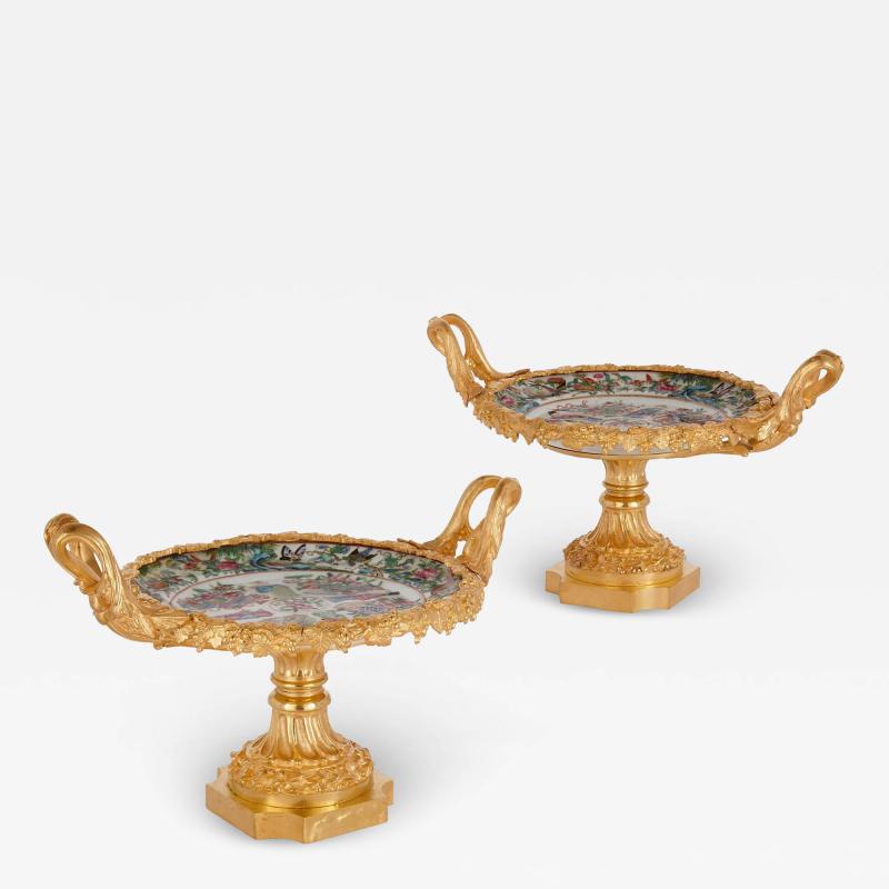 Pair of ormolu mounted Chinese porcelain tazze