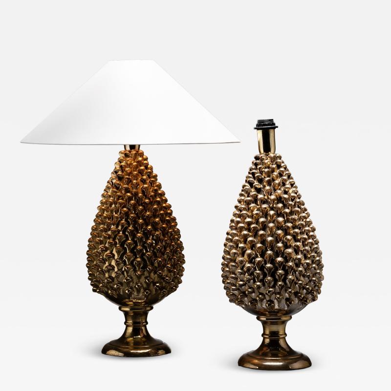 Pair of painted glass table lamps