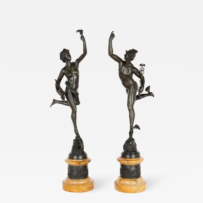 Pair of patinated bronze figures after Giambologna