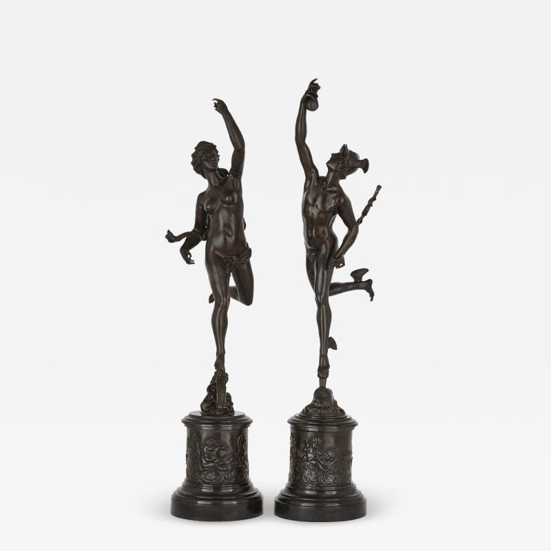 Pair of patinated bronze sculptures after Giambologna