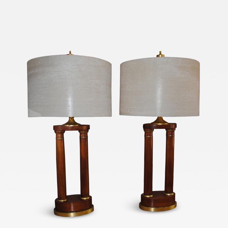 Pair of regency walnut pillar table lamps