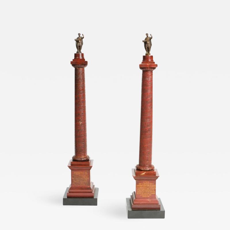 Pair of rosso antico marble grand tour columns