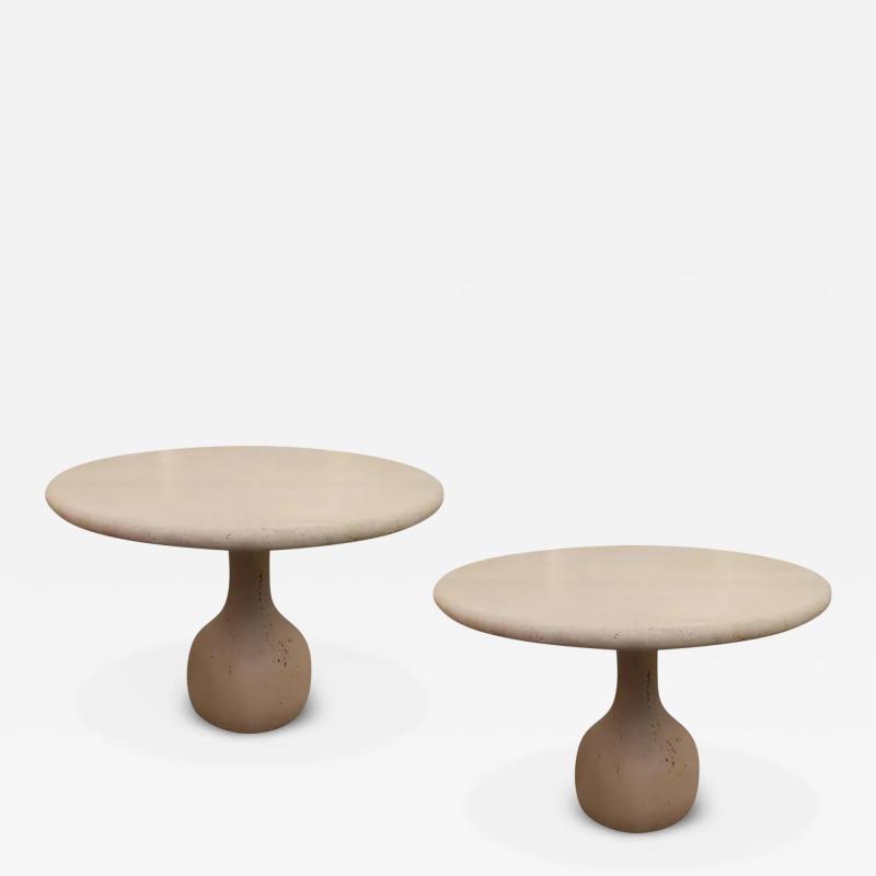 Pair of round Travertine cocktail table