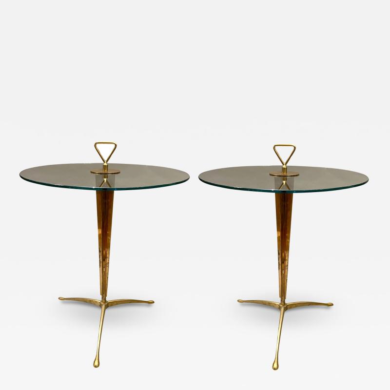 Pair of round glass and brass pedestal tables Italy circa 1970