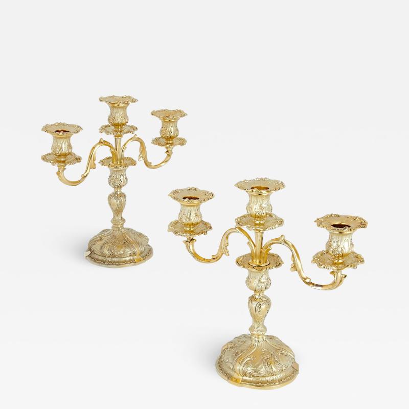 Pair of silver gilt 3 branch candelabra