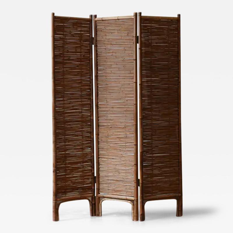Pair of three panel rattan screens 1980