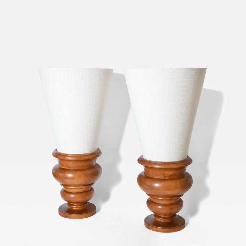 Pair of turned wood lamps 1970s 