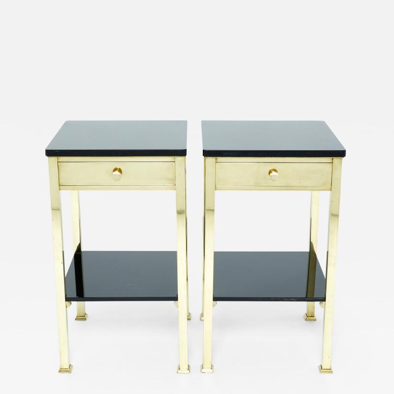 Pair of two tier French brass and black lacquer night stands 1960s