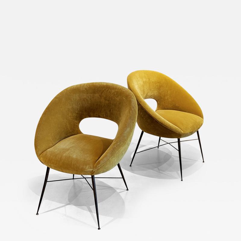 Pair of velvet armchairs by Silvio Cavatorta 1950