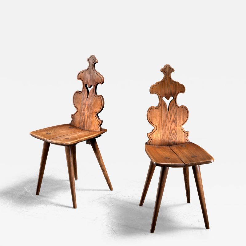 Pair of wooden folk art side chairs