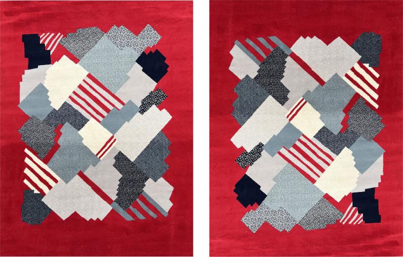 Pair of wool rugs with geometric decoration France circa 1970