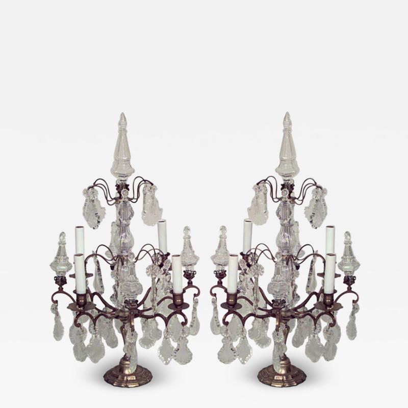 Pairs of French Louis XV Style Bronze and Crystal Candelabras